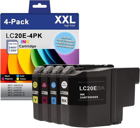 خراطيش حبر LC20E عالية الإنتاجية بديلة لخراطيش حبر Brother LC20E LC-20E XXL تستخدم مع طابعة MFC-J985DW J775DW J5920DW J985DWXL (BK/C/M/Y، 4 عبوات) in Kuwait