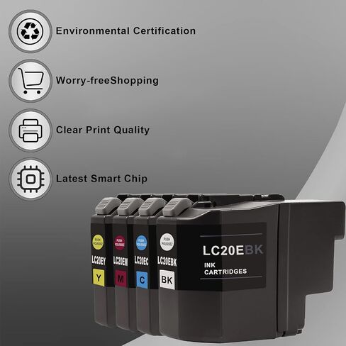 خراطيش حبر LC20E عالية الإنتاجية بديلة لخراطيش حبر Brother LC20E LC-20E XXL تستخدم مع طابعة MFC-J985DW J775DW J5920DW J985DWXL (BK/C/M/Y، 4 عبوات) in Kuwait
