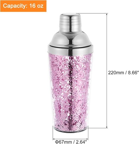 uxcell 16oz(450ml) خلاط كوكتيل بلاستيكي مع مصفاة، زجاجة خلط كوكتيل من الفولاذ المقاوم للصدأ علوية من الفولاذ المقاوم للصدأ لبار الحفلات المنزلية للاستخدام المنزلي، أداة خلط بار النبيذ، وردي in Saudi Arabia