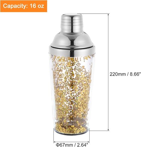 uxcell 16oz(450ml) خلاط كوكتيل بلاستيكي مع مصفاة، زجاجة خلط كوكتيل من الفولاذ المقاوم للصدأ علوية من الفولاذ المقاوم للصدأ لبار الحفلات المنزلية للاستخدام المنزلي، أداة خلط بار النبيذ، وردي in Saudi Arabia