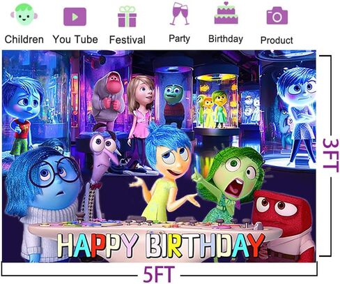 Colorful Backdrop for Birthday Party Supplies 5x3ft Inside Out 2 Theme Banner for Party Cake Table Decorations Birthday Banner in Saudi Arabia