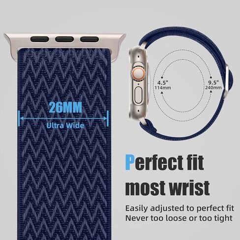 سوار رياضي من النايلون متوافق مع Apple Watch Ultra 2/Ultra Band، متوافق مع أحزمة ساعة Apple للرجال 49 مم 45 مم 44 مم 42 مم، حزام حلقة منفرد قابل للتمدد لسلسلة iWatch 9-1 SE in Kuwait