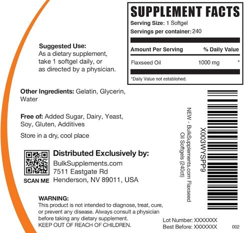 BULKSUPPLEMENTS.COM كبسولات زيت بذور الكتان - مكمل أوميغا 3، مكمل بذور الكتان، كبسولات هلامية زيت بذور الكتان 1000 مجم - حبوب زيت بذور الكتان، خالية من الغلوتين، 1 كبسولة هلامية لكل وجبة، 240 كبسولة هلامية in Saudi Arabia