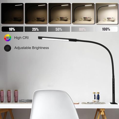 Eye-Caring Desk Lamp, Gooseneck Lamp with Clamp, Swing Arm Desk Light, Adjustable Brightness & Color Temperatures, Memory & Timer Function, Clip on Desk Lamp for Home Office, 12W, White in Saudi Arabia