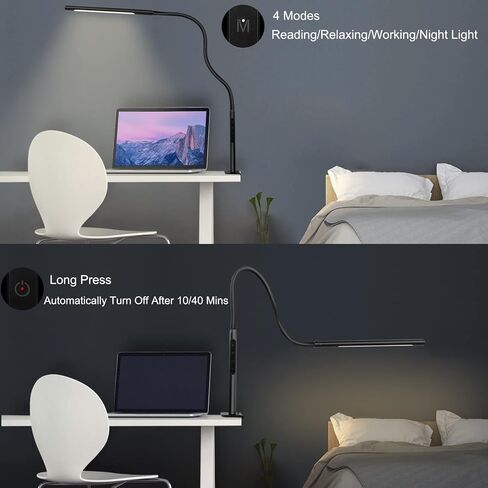 Eye-Caring Desk Lamp, Gooseneck Lamp with Clamp, Swing Arm Desk Light, Adjustable Brightness & Color Temperatures, Memory & Timer Function, Clip on Desk Lamp for Home Office, 12W, White in Saudi Arabia