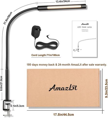 Eye-Caring Desk Lamp, Gooseneck Lamp with Clamp, Swing Arm Desk Light, Adjustable Brightness & Color Temperatures, Memory & Timer Function, Clip on Desk Lamp for Home Office, 12W, White in Saudi Arabia