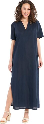 London Times Women's Linen Maxi, Collared V-Neck and Slits | Versatile Summer and Casual Dresses in Kuwait