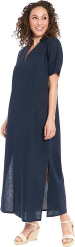 London Times Women's Linen Maxi, Collared V-Neck and Slits | Versatile Summer and Casual Dresses in Kuwait