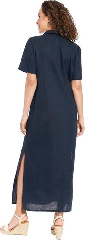 London Times Women's Linen Maxi, Collared V-Neck and Slits | Versatile Summer and Casual Dresses in Kuwait