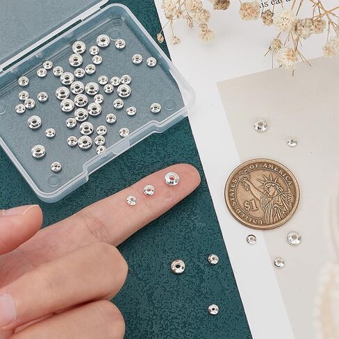 PH PandaHall 60pcs 925 Sterling Silver Spacer Beads, 3 Sizes Flat Round Rondelle Slice Beads 3/4/5x2mm Disc Beads Metal Large Hole Beads for DIY Jewelry Earrings Bracelets Necklace Crafts Making in Saudi Arabia