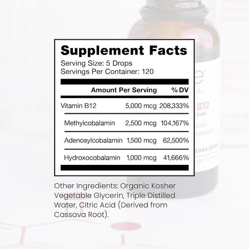 Pure TheraPro BioActive Vegan Methylated Vitamin B12 Sublingual Liquid Methylcobalamin, Hydroxocobalamin & Adenosylcobalamin 1,000 mcg per Drop (5 Drops = 5,000mcg / 4 Month Supply) 20 ml in Kuwait