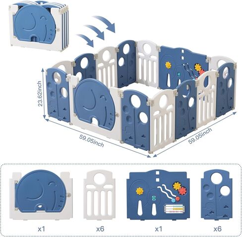 Baby Playpen,for Kids and Toddlers,Kids Activity Centre Safety Play Yard,Safety Gates for Indoor&Outdoor,Sturdy Baby Fence Area,Portable, Educational, and Safe Play Yard 18 Panels, Blue in Kuwait