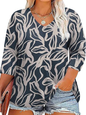 TFSDOD Womens Plus Size Tops V Neck T Shirts 3/4 Sleeve Blouse Summer Casual Tees XL-5X in Kuwait