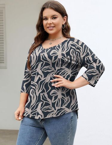 TFSDOD Womens Plus Size Tops V Neck T Shirts 3/4 Sleeve Blouse Summer Casual Tees XL-5X in Kuwait