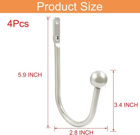 4PCS Curtain Holdbacks Drapery Tiebacks, Aluminum Alloy Curtain Tiebacks Drapery Holdbacks Wall Mounted, Window Curtain Tiebacks Hooks for Home Decor, Silver in Saudi Arabia