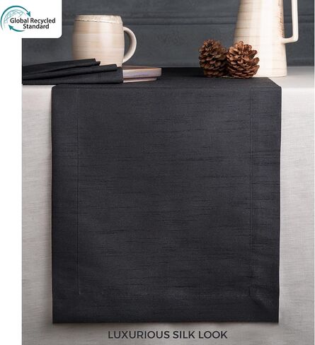 مفرش طاولة أبيض من D'Moksha Homes مقاس 35.56 × 91.44 سم - حرير نباتي، لم يتم الإساءة إلى الحيوانات لتصنيعه - مفرش طاولة حريري أبيض أنيق مقاس 91.44 سم - يمكن غسله في الغسالة، قماش معاد تدويره بنسبة 100% in Kuwait