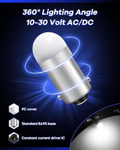 Qoope 10-Pack BA9S LED Bulb 1893 53 57 LED Bulb Super Bright for 12V DC Car Interior Lights, Instrument Lights, License Plate Courtesy Step Dome Map Side Marker Lights in Saudi Arabia