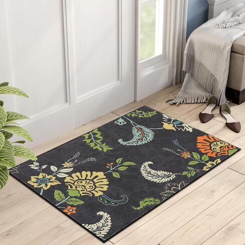 Washable Runner Rug 2x6 Hallway Runner Rug Colorful Throw Kitchen Runner Rug Modern Floral Rug Runner Long Laundry Room Runner Rug Floor Carpet for Living Room Bedroom Nursery, Red/Multi in Saudi Arabia