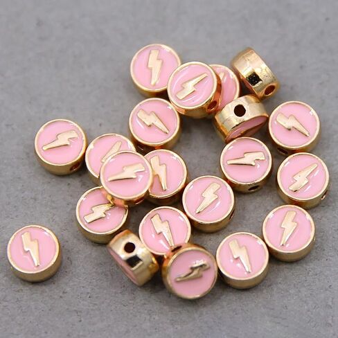100Pcs Alloy Enamel Lightning Beads 8mm, Flat Round Flash Shape Beads, Colorful Loose Spacer Beads, for Jewelry Making DIY Bracelets Necklaces Crafts Supplies (White) in Saudi Arabia