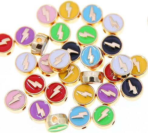 100Pcs Alloy Enamel Lightning Beads 8mm, Flat Round Flash Shape Beads, Colorful Loose Spacer Beads, for Jewelry Making DIY Bracelets Necklaces Crafts Supplies (White) in Saudi Arabia