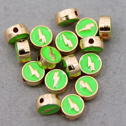 100Pcs Alloy Enamel Lightning Beads 8mm, Flat Round Flash Shape Beads, Colorful Loose Spacer Beads, for Jewelry Making DIY Bracelets Necklaces Crafts Supplies (White) in Saudi Arabia