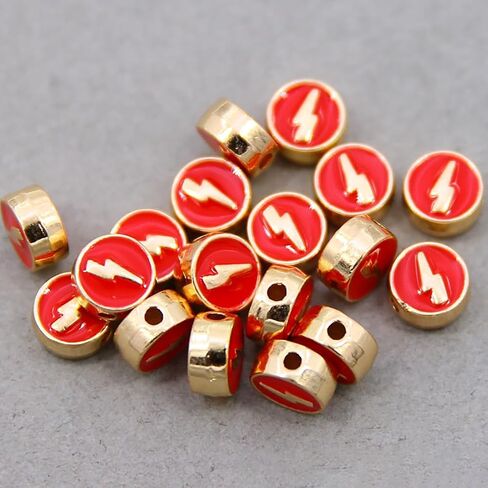 100Pcs Alloy Enamel Lightning Beads 8mm, Flat Round Flash Shape Beads, Colorful Loose Spacer Beads, for Jewelry Making DIY Bracelets Necklaces Crafts Supplies (White) in Saudi Arabia
