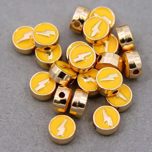 100Pcs Alloy Enamel Lightning Beads 8mm, Flat Round Flash Shape Beads, Colorful Loose Spacer Beads, for Jewelry Making DIY Bracelets Necklaces Crafts Supplies (White) in Saudi Arabia