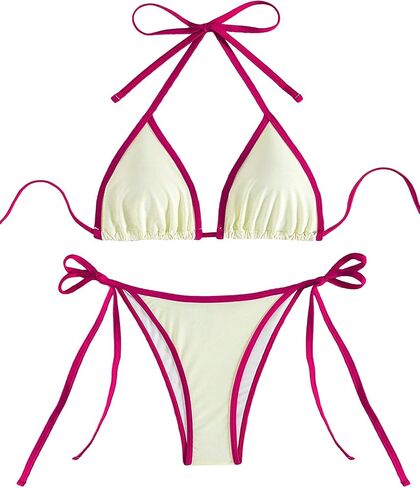 GORGLITTER Women's Color Block Swimsuit Tie Halter Bikini High Cut Bikini Set in Saudi Arabia