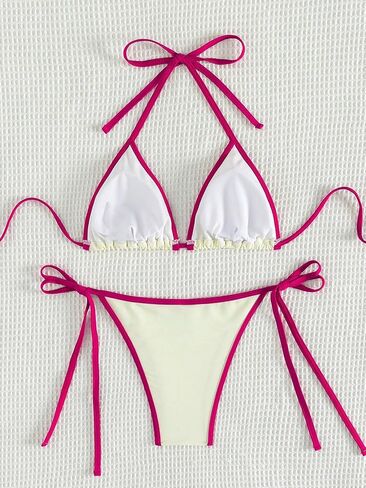 GORGLITTER Women's Color Block Swimsuit Tie Halter Bikini High Cut Bikini Set in Saudi Arabia
