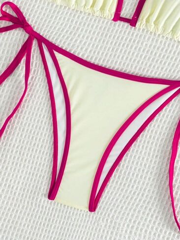 GORGLITTER Women's Color Block Swimsuit Tie Halter Bikini High Cut Bikini Set in Saudi Arabia
