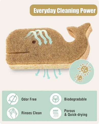 إسفنجات طبيعية 12 قطعة، إسفنجات تنظيف صديقة للبيئة للمطبخ، وسادات تنظيف نباتية قابلة للتحلل البيولوجي غير قابلة للخدش لتنظيف الأطباق، خالية من الرائحة، على شكل حوت in Kuwait