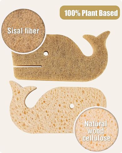 إسفنجات طبيعية 12 قطعة، إسفنجات تنظيف صديقة للبيئة للمطبخ، وسادات تنظيف نباتية قابلة للتحلل البيولوجي غير قابلة للخدش لتنظيف الأطباق، خالية من الرائحة، على شكل حوت in Kuwait