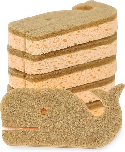 Natural Sponges 12Pack, Eco-Friendly Scrub Sponges for Kitchen, Non-Scratch Biodegradable Plant Based Scrubber Pads for Cleaning Dishes, Odor Free, Whale Shape in Saudi Arabia