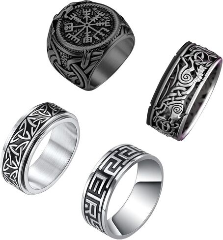Rings for Men Celtic Knot Viking Signet Stainless Steel Anxiety Band Ring Biker Thumb Vintage Retro Gothic Party 4 PCS Set Size 7-12 in Saudi Arabia