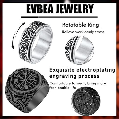 Rings for Men Celtic Knot Viking Signet Stainless Steel Anxiety Band Ring Biker Thumb Vintage Retro Gothic Party 4 PCS Set Size 7-12 in Saudi Arabia