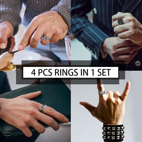 Rings for Men Celtic Knot Viking Signet Stainless Steel Anxiety Band Ring Biker Thumb Vintage Retro Gothic Party 4 PCS Set Size 7-12 in Saudi Arabia