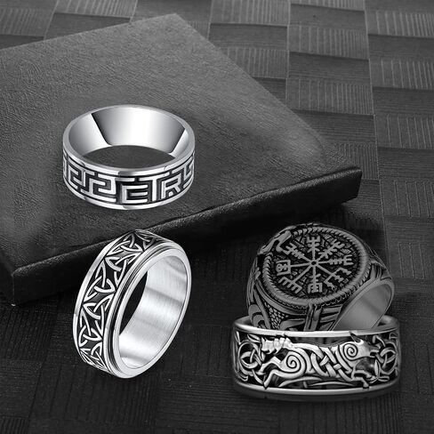 Rings for Men Celtic Knot Viking Signet Stainless Steel Anxiety Band Ring Biker Thumb Vintage Retro Gothic Party 4 PCS Set Size 7-12 in Saudi Arabia