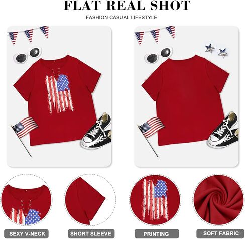 HDLTE المرأة حجم كبير قمم العلم الأمريكي فتحة حلقة الخامس الرقبة بلوزة 4th من يوليو القمصان الوطنية 2X - 5X in Kuwait