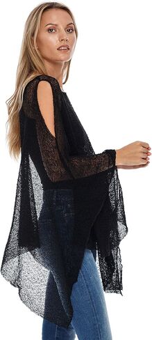 SHU-SHI Womens Lightweight Summer Poncho Shrug Cold-Shoulder Tunic Top Cover Up in Saudi Arabia