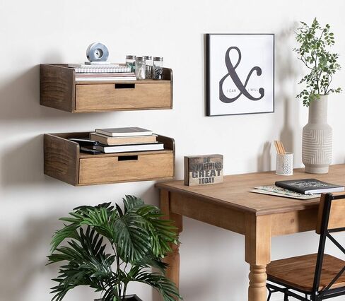 Kate and Laurel Kitt Modern Floating Wall Shelf Side Table with Drawer, 18" x 12" x 6.5", Black in Saudi Arabia