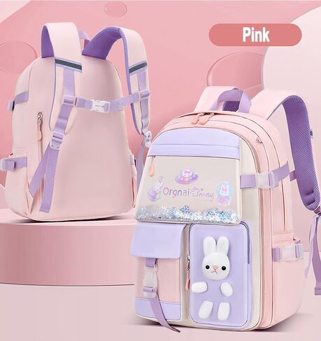 2PCS Kawaii Backpack Set with Lunch Bag,17.7inch Bunny Backpacks for Girls Large Capacity Aesthetic School Bag Cute Bookbags with Beaded Quicksand Pocket & Rabbit Doll,Blue in Saudi Arabia