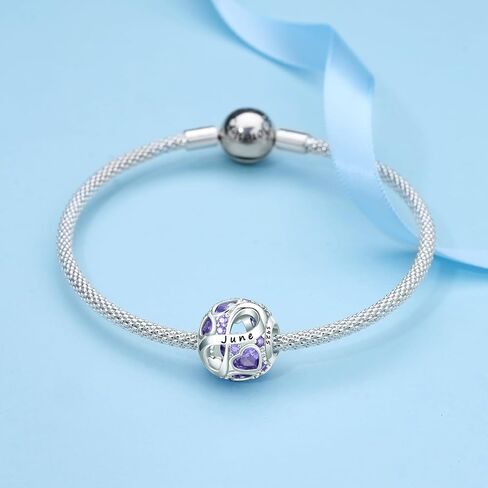 Birthstone Charm for Charm Bracelet, 925 Sterling Silver Infinity Love Heart Bead Charm for Bracelet and Necklace, Happy Birthday Mother's day Christmas Jewelry Gifts for Women in Saudi Arabia