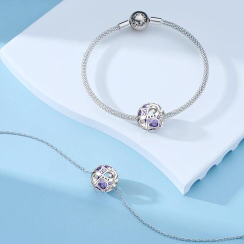 Birthstone Charm for Charm Bracelet, 925 Sterling Silver Infinity Love Heart Bead Charm for Bracelet and Necklace, Happy Birthday Mother's day Christmas Jewelry Gifts for Women in Saudi Arabia