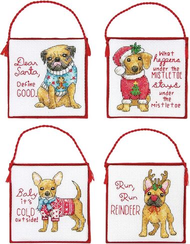 Dimensions 'Christmas Pups' Counted Cross Stitch Ornament Kit, 14 Count Ivory Aida Cloth, 4pc. in Saudi Arabia