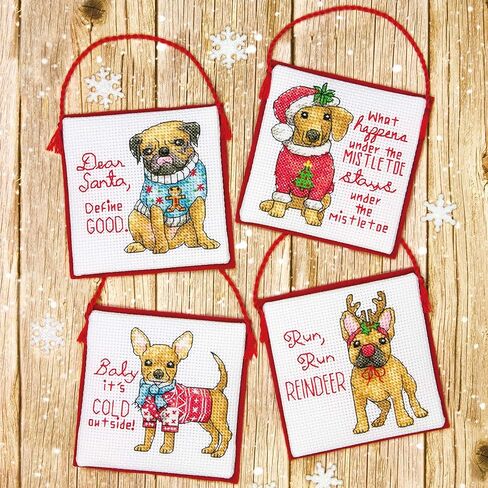 Dimensions 'Christmas Pups' Counted Cross Stitch Ornament Kit, 14 Count Ivory Aida Cloth, 4pc. in Saudi Arabia