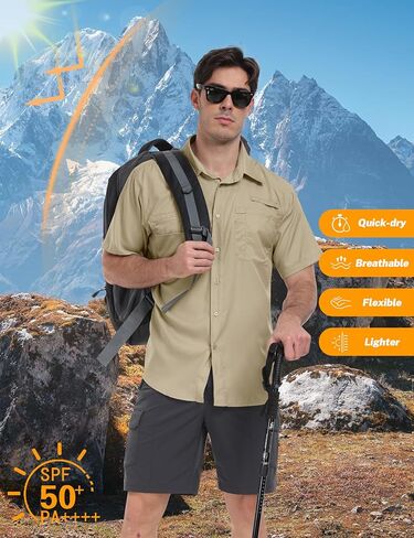 MoFiz Men's Short Sleeve Sun Protection Shirt UPF 50+ Travel Work Shirts for Men Quick Dry Cooling Hiking Fishing Shirts in Saudi Arabia