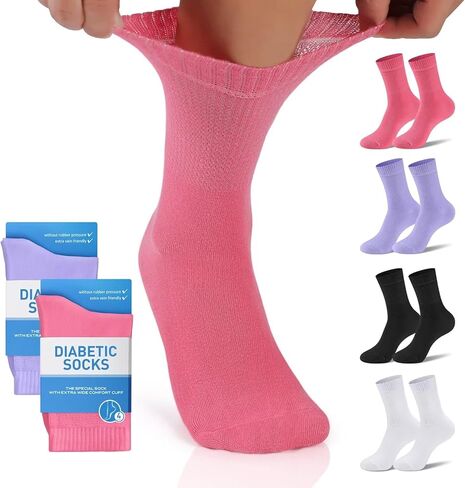 FALARY Diabetic Socks for Men and Women Soft Cotton Non Binding Ankle Socks Loose Quarter Socks, Crew Socks 4 Pairs in Saudi Arabia