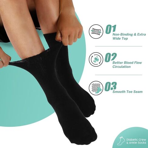 FALARY Diabetic Socks for Men and Women Soft Cotton Non Binding Ankle Socks Loose Quarter Socks, Crew Socks 4 Pairs in Saudi Arabia