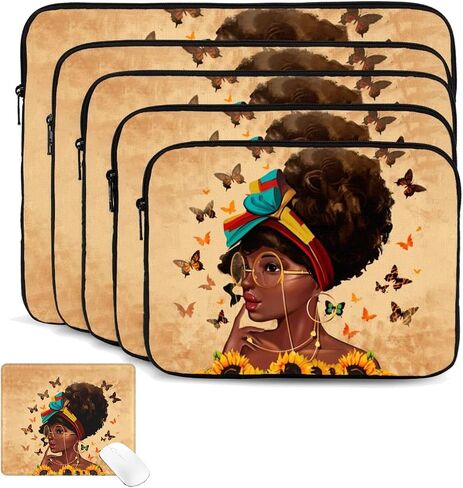 African American Afro Woman 17 inch Laptop Case Fashion Laptop Sleeve Impact Resistant, Sturdy, Anti-Vibration,Lightweight Unisex Computer Case Cover 10-17 Inch. (Contains a Mouse pad in Saudi Arabia