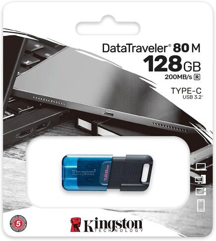 Kingston DataTraveler 80 M 128GB عبوتان سرعة قراءة 200 ميجابايت/ثانية USB-C USB 3.2 محرك أقراص فلاش لأجهزة الكمبيوتر المكتبية وأجهزة الكمبيوتر المحمولة والأجهزة اللوحية المتوافقة (DT80M/128GB) حزمة مع (2) كل شيء ما عدا حبال سترومبولي in Saudi Arabia